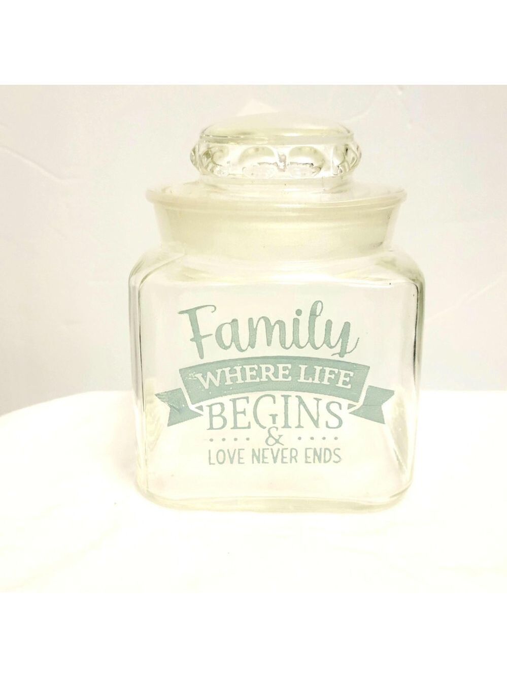 Decorative Family Quote Handpainted Lidded Glass Jar